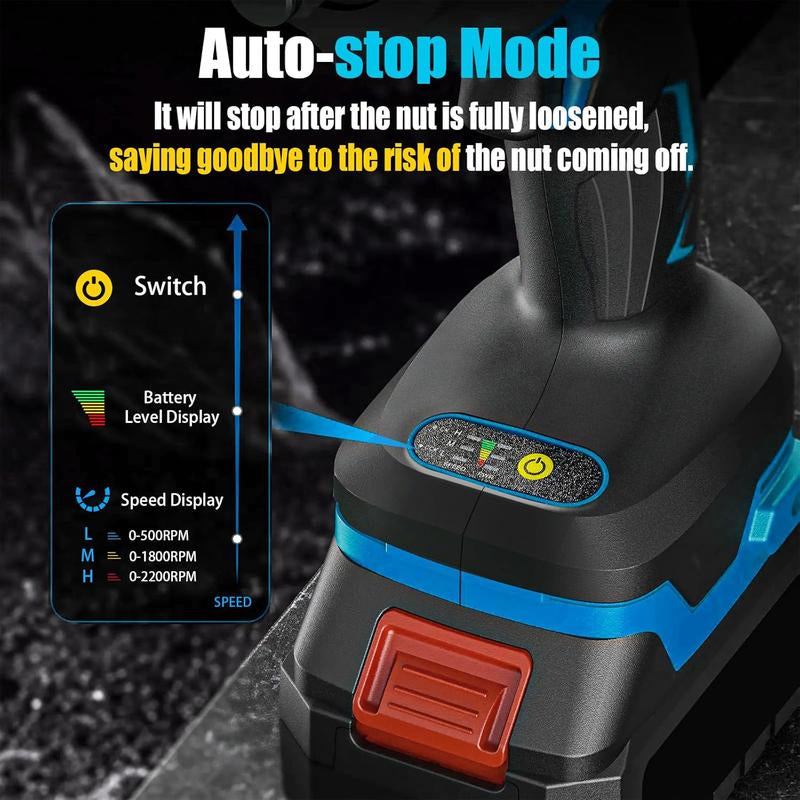 1/2 Cordless Impact Wrench,3-In-1 High Torque Impact Gun with 2X 3000Mah Li-Ion Battery,5 Impact Sockets,8 Drills,10 Screws and Tool Case,Impact Tools for Car Lug Nuts