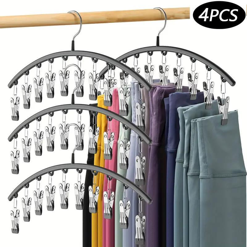 Legging Organizer for Closet, Metal Yoga Pants Hangers 2 Pack W/10 Clips Holds 20 Leggings, Space Saving Hanging Closet Organizer W/Rubber Coated Closet Organizers and Storage, Black