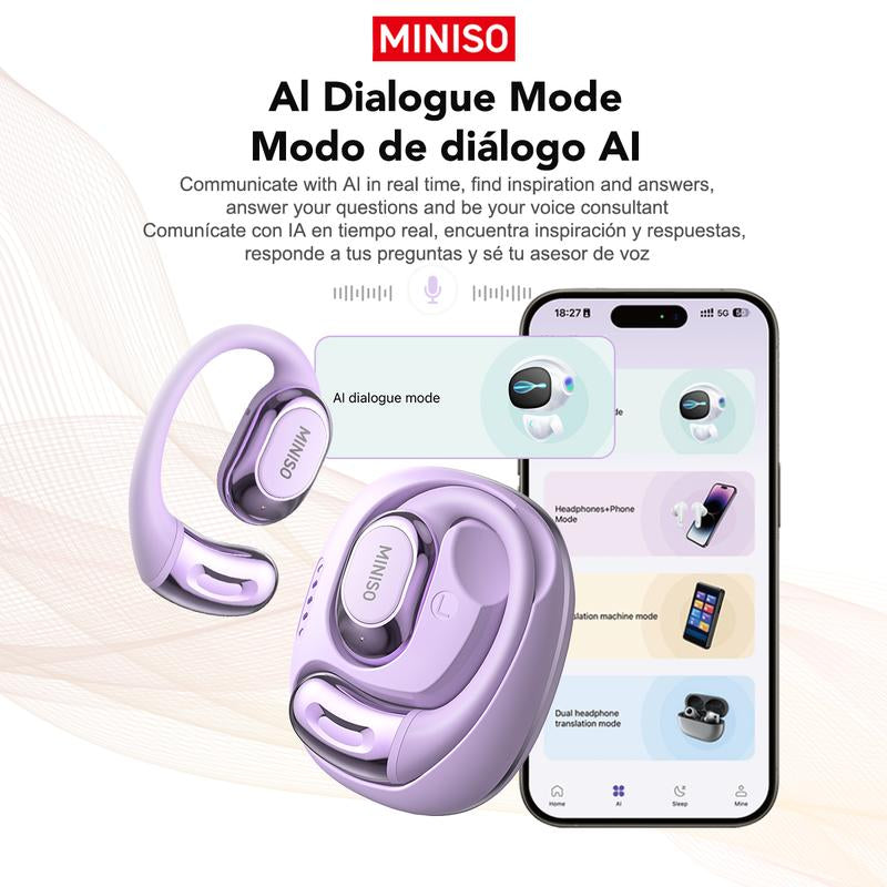 MINISO MS156 AI Headphones True Wireless OWS Earphones Bluetooth 5.4 134 Languages Translation Earbuds Hifi Sound Waterproof Open Ear Headsets with APP