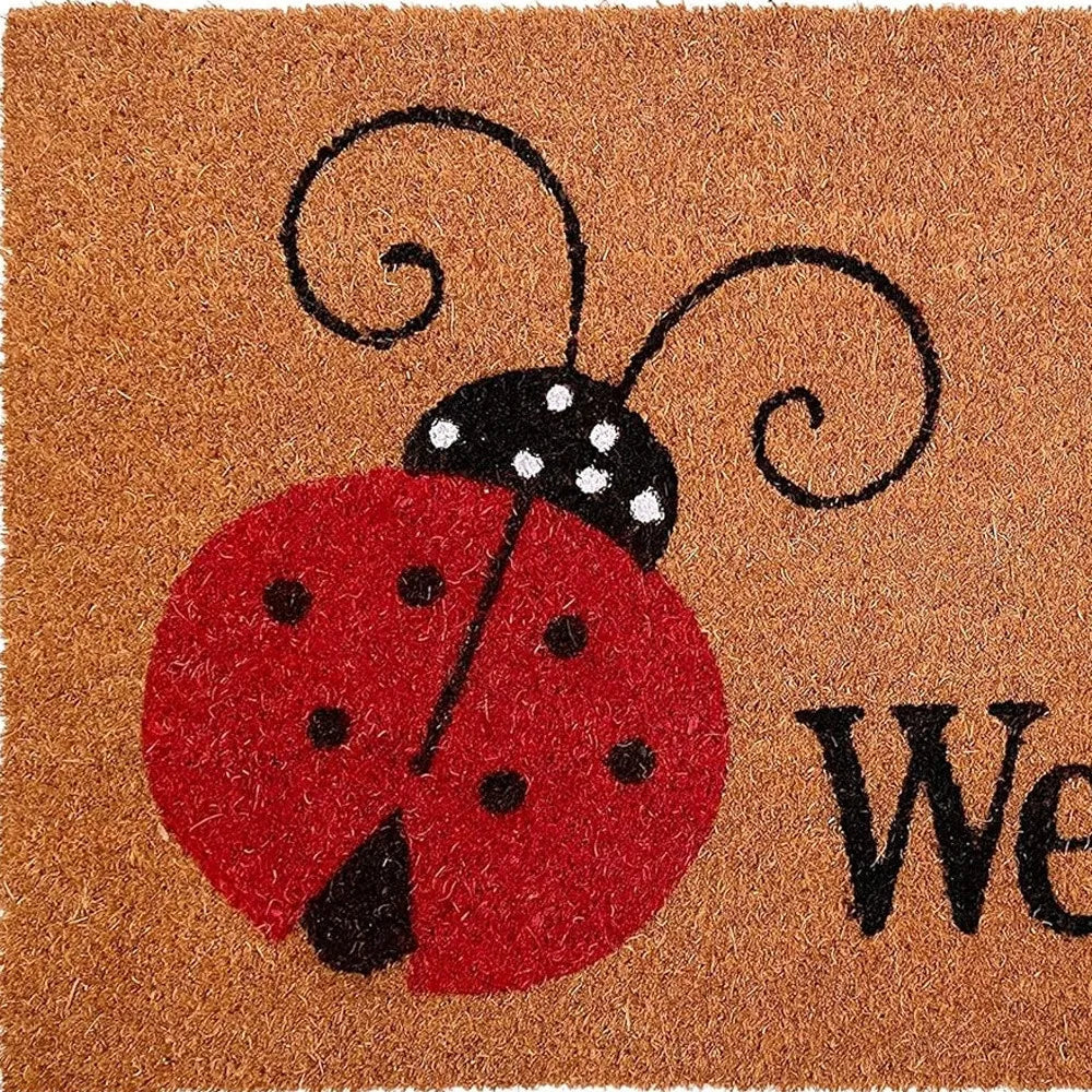 HMS 24\" X 36\" Natural Black and Red Coir Ladybug Welcome Outdoor Door Mat