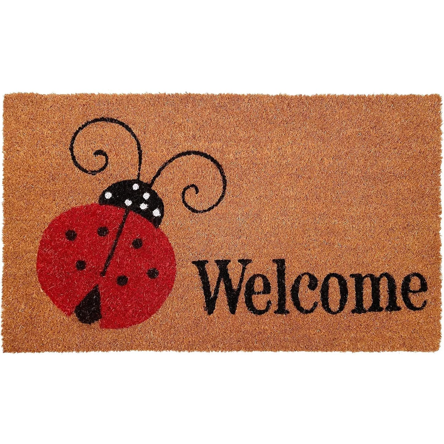 HMS 24\" X 36\" Natural Black and Red Coir Ladybug Welcome Outdoor Door Mat