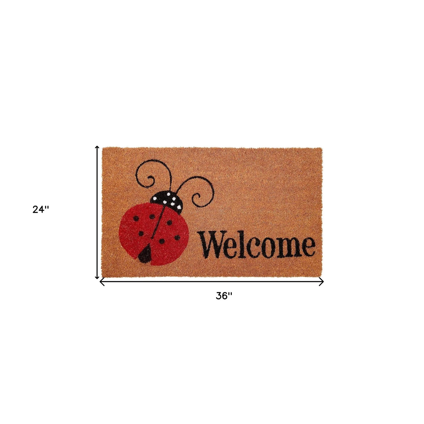 HMS 24\" X 36\" Natural Black and Red Coir Ladybug Welcome Outdoor Door Mat