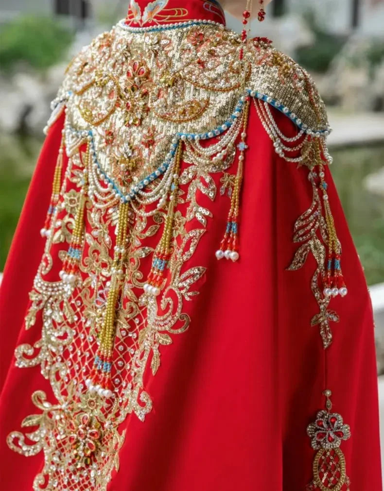 Xiuhe Clothes Bride 2022 New Chinese Wedding Long Cloak Coat Ming Women's Cape Long Tailed Ancient Clothes