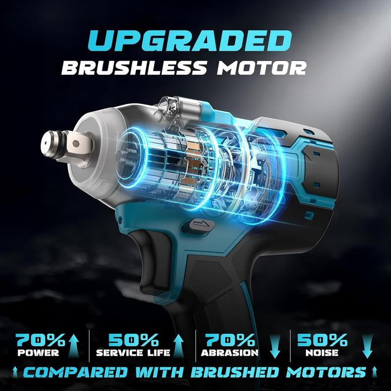 1/2 Cordless Impact Wrench,3-In-1 High Torque Impact Gun with 2X 3000Mah Li-Ion Battery,5 Impact Sockets,8 Drills,10 Screws and Tool Case,Impact Tools for Car Lug Nuts