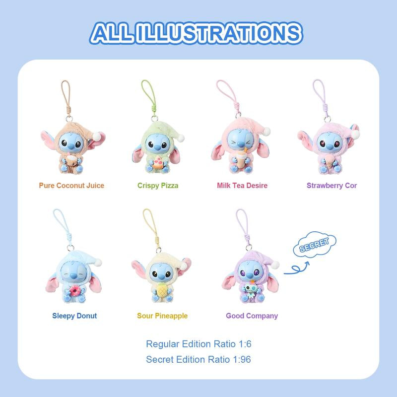Disney Stitch Eat Something before Sleep Collection Vinyl Plush Toy Surprise Box, PVC Plush Hanging Ornament Blind Box Cute Collectible for Disney Fans