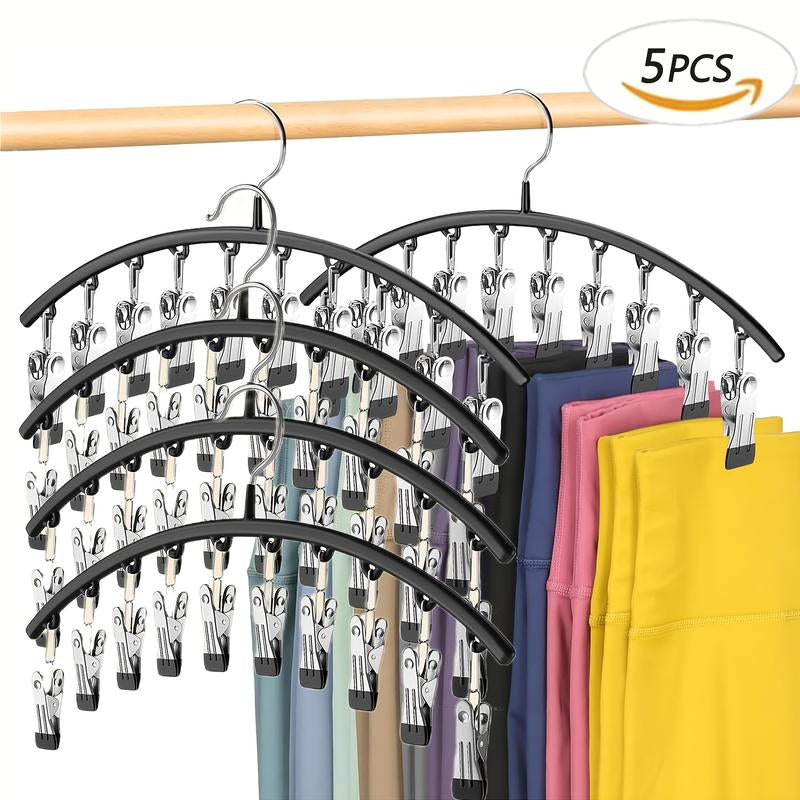 Legging Organizer for Closet, Metal Yoga Pants Hangers 2 Pack W/10 Clips Holds 20 Leggings, Space Saving Hanging Closet Organizer W/Rubber Coated Closet Organizers and Storage, Black