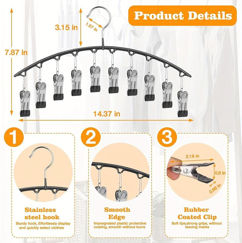 Legging Organizer for Closet, Metal Yoga Pants Hangers 2 Pack W/10 Clips Holds 20 Leggings, Space Saving Hanging Closet Organizer W/Rubber Coated Closet Organizers and Storage, Black