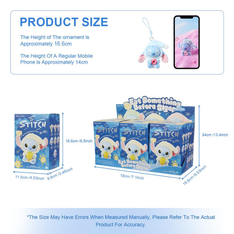 Disney Stitch Eat Something before Sleep Collection Vinyl Plush Toy Surprise Box, PVC Plush Hanging Ornament Blind Box Cute Collectible for Disney Fans