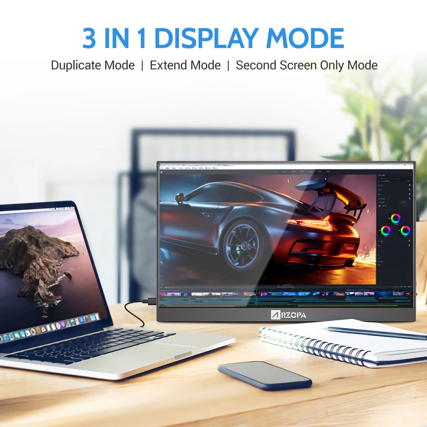 Arzopa 14.0 Inch Full HD 4K UHD USB C Display Portable Monitor for Laptop Phone