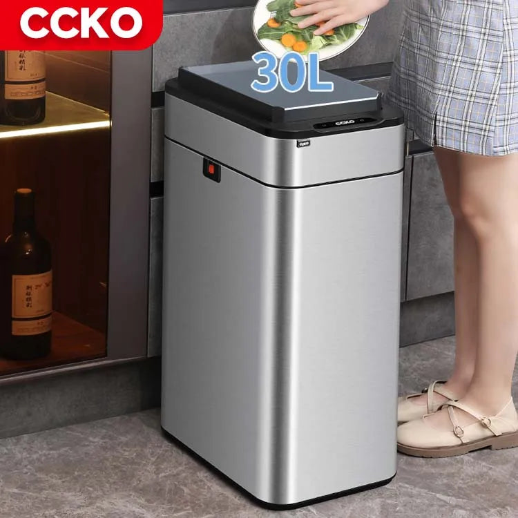 Hotelroom Stainless Steel Electric Trash Can Smart Dustbin Kitchen Sensor Rubbish Bin Touchless Waste Bins for Office Bathroom