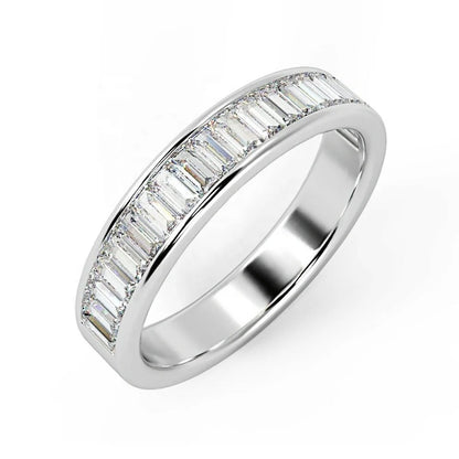 Silver 925 18k White Gold Plated Jewelry Baguette Zircon Diamond Cutting Channel Set Half Eternity Ring