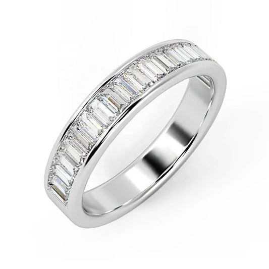 Silver 925 18k White Gold Plated Jewelry Baguette Zircon Diamond Cutting Channel Set Half Eternity Ring