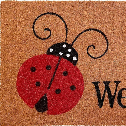 HMS 24\" X 36\" Natural Black and Red Coir Ladybug Welcome Outdoor Door Mat