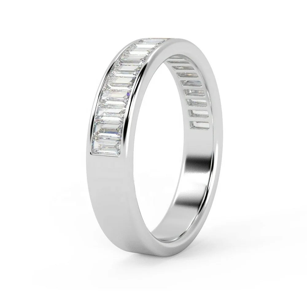 Silver 925 18k White Gold Plated Jewelry Baguette Zircon Diamond Cutting Channel Set Half Eternity Ring