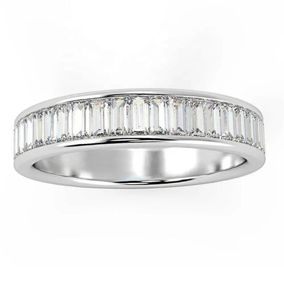 Silver 925 18k White Gold Plated Jewelry Baguette Zircon Diamond Cutting Channel Set Half Eternity Ring