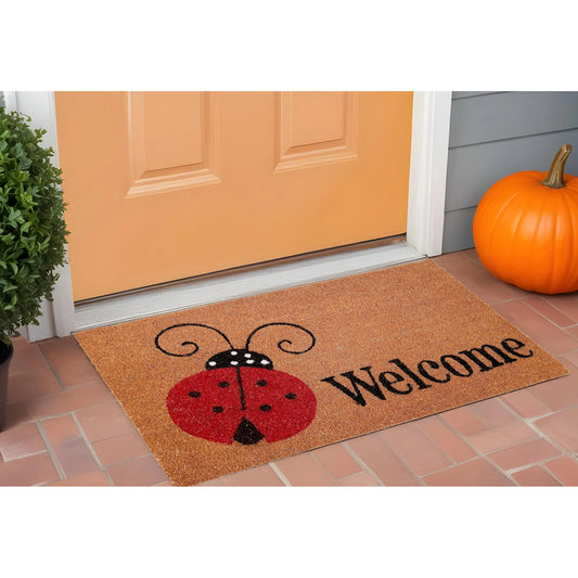 HMS 24\" X 36\" Natural Black and Red Coir Ladybug Welcome Outdoor Door Mat