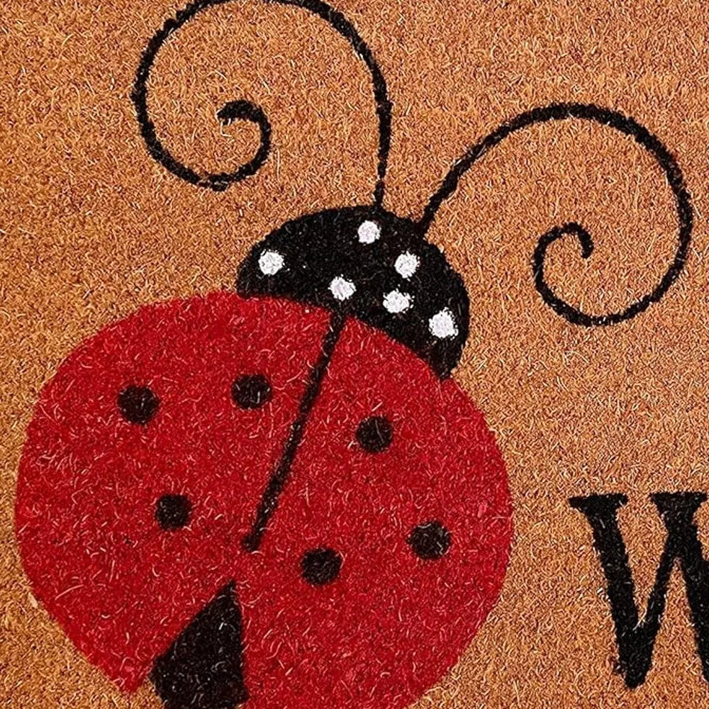 HMS 24\" X 36\" Natural Black and Red Coir Ladybug Welcome Outdoor Door Mat