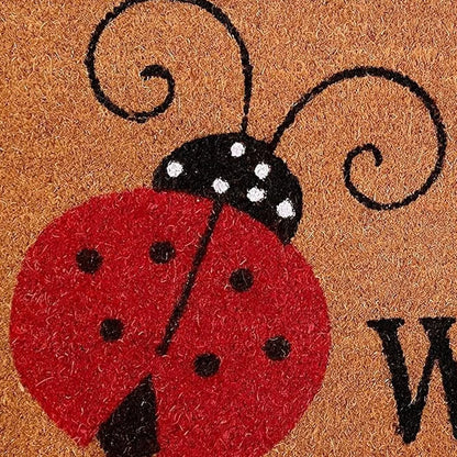 HMS 24\" X 36\" Natural Black and Red Coir Ladybug Welcome Outdoor Door Mat