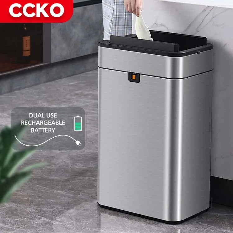 Hotelroom Stainless Steel Electric Trash Can Smart Dustbin Kitchen Sensor Rubbish Bin Touchless Waste Bins for Office Bathroom