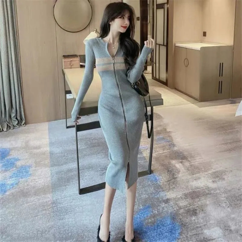 Clothes Midi Colorblock Knee Length Crochet Cover Up Woman Dress Black Split Striped Knitted Sexy Daring Hot Dresses for Women