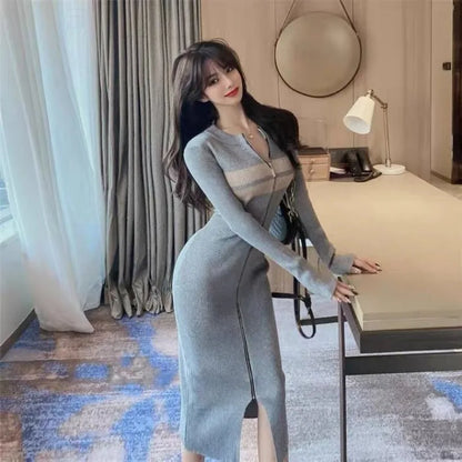 Clothes Midi Colorblock Knee Length Crochet Cover Up Woman Dress Black Split Striped Knitted Sexy Daring Hot Dresses for Women