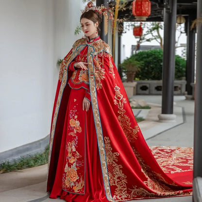 Xiuhe Clothes Bride 2022 New Chinese Wedding Long Cloak Coat Ming Women's Cape Long Tailed Ancient Clothes