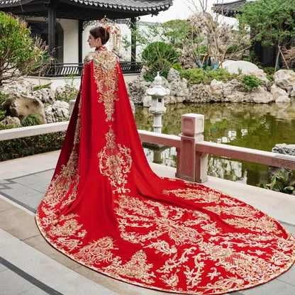 Xiuhe Clothes Bride 2022 New Chinese Wedding Long Cloak Coat Ming Women's Cape Long Tailed Ancient Clothes