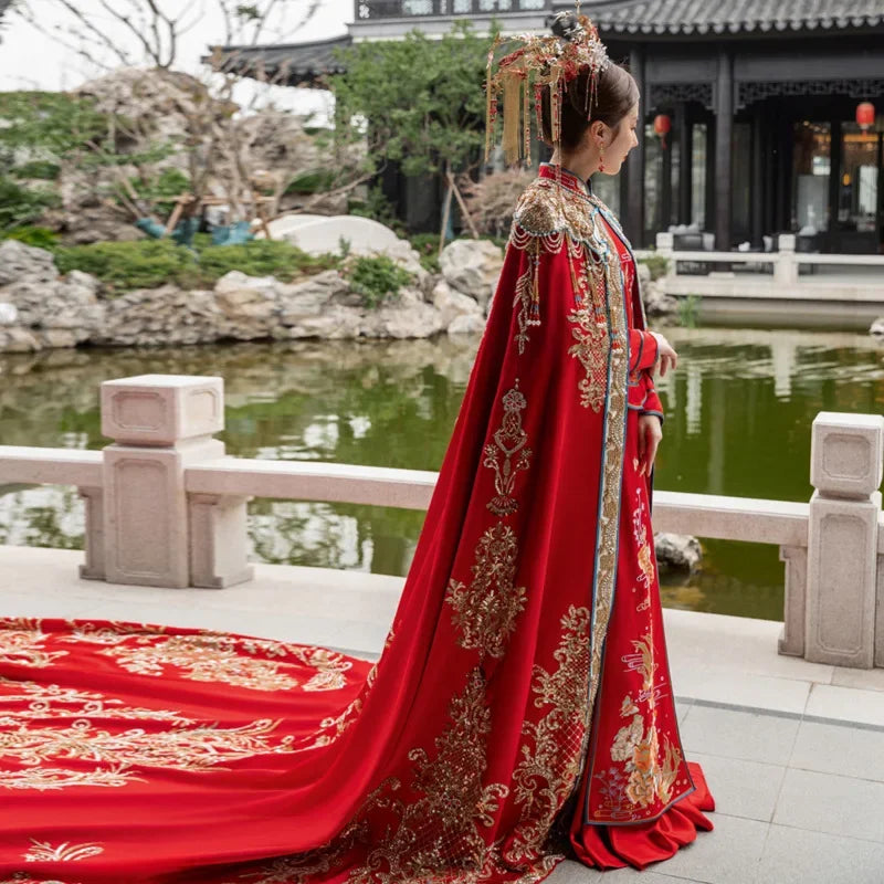 Xiuhe Clothes Bride 2022 New Chinese Wedding Long Cloak Coat Ming Women's Cape Long Tailed Ancient Clothes
