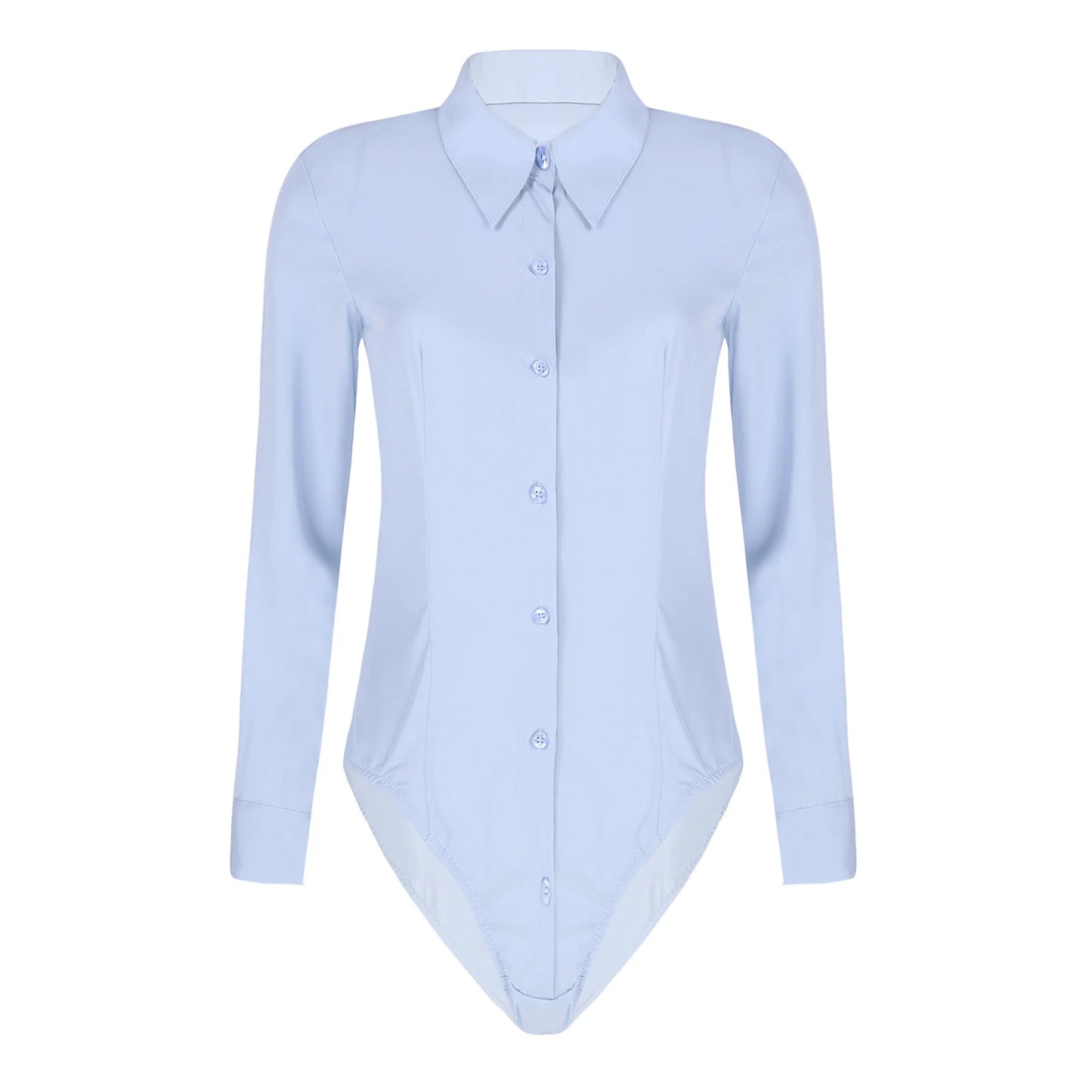 Women's Body Shirt Office Lady Work Uniforms White Blouses Slim Clothes Long Sleeve OL Shirt Leotard Easy Care Work Tights Shirt
