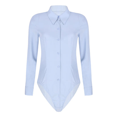Women's Body Shirt Office Lady Work Uniforms White Blouses Slim Clothes Long Sleeve OL Shirt Leotard Easy Care Work Tights Shirt