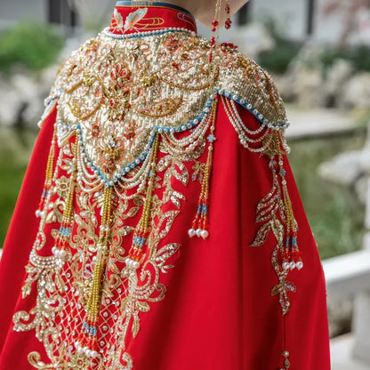 Xiuhe Clothes Bride 2022 New Chinese Wedding Long Cloak Coat Ming Women's Cape Long Tailed Ancient Clothes