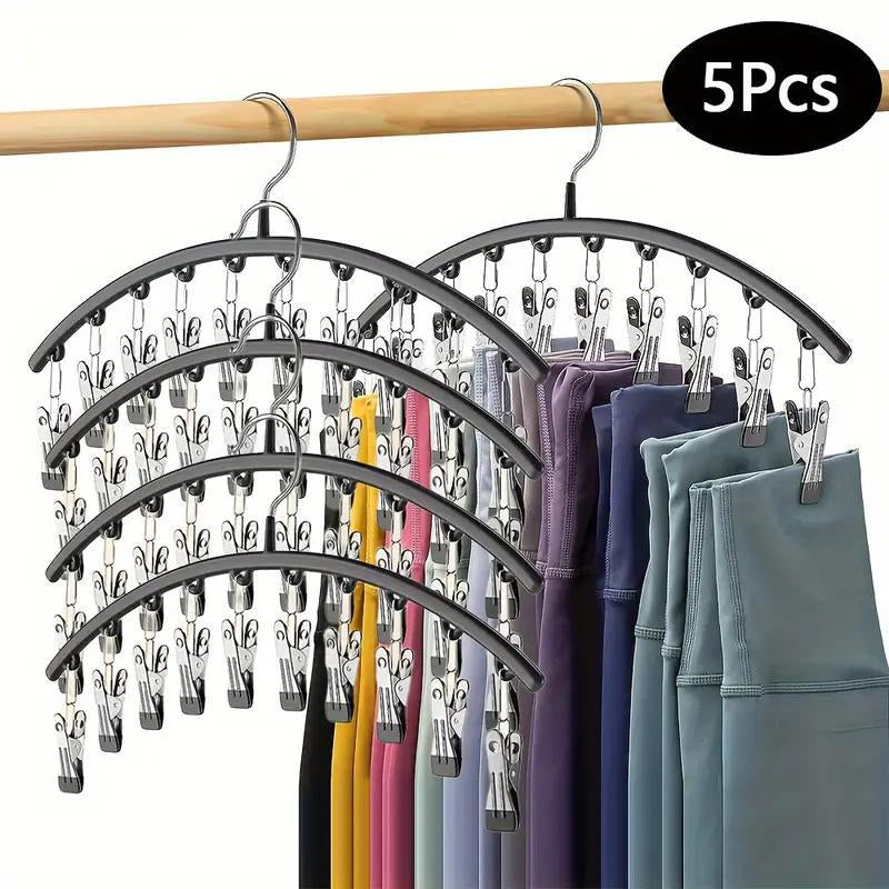 Legging Organizer for Closet, Metal Yoga Pants Hangers 2 Pack W/10 Clips Holds 20 Leggings, Space Saving Hanging Closet Organizer W/Rubber Coated Closet Organizers and Storage, Black
