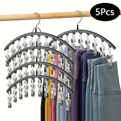 Legging Organizer for Closet, Metal Yoga Pants Hangers 2 Pack W/10 Clips Holds 20 Leggings, Space Saving Hanging Closet Organizer W/Rubber Coated Closet Organizers and Storage, Black