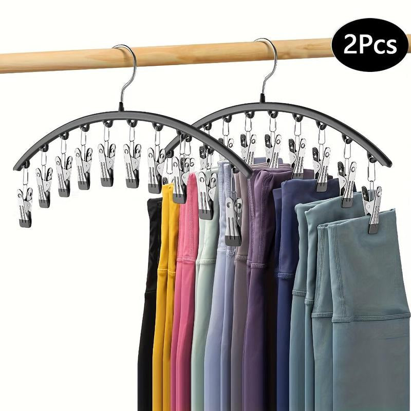 Legging Organizer for Closet, Metal Yoga Pants Hangers 2 Pack W/10 Clips Holds 20 Leggings, Space Saving Hanging Closet Organizer W/Rubber Coated Closet Organizers and Storage, Black
