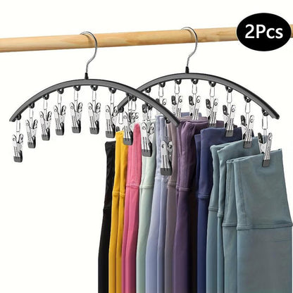 Legging Organizer for Closet, Metal Yoga Pants Hangers 2 Pack W/10 Clips Holds 20 Leggings, Space Saving Hanging Closet Organizer W/Rubber Coated Closet Organizers and Storage, Black