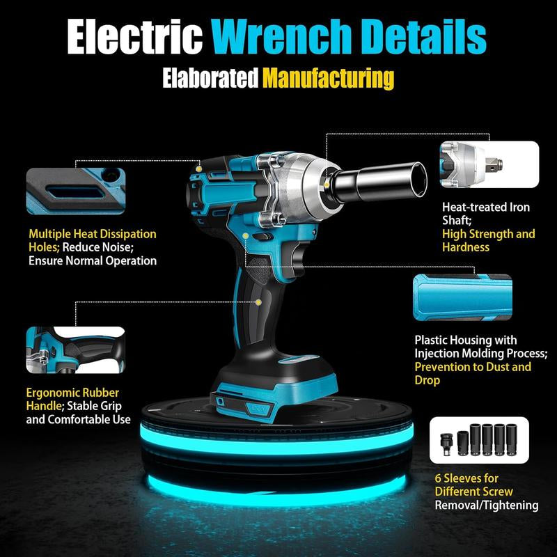1/2 Cordless Impact Wrench,3-In-1 High Torque Impact Gun with 2X 3000Mah Li-Ion Battery,5 Impact Sockets,8 Drills,10 Screws and Tool Case,Impact Tools for Car Lug Nuts