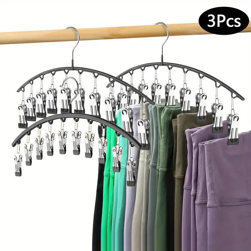 Legging Organizer for Closet, Metal Yoga Pants Hangers 2 Pack W/10 Clips Holds 20 Leggings, Space Saving Hanging Closet Organizer W/Rubber Coated Closet Organizers and Storage, Black