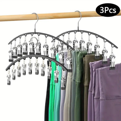 Legging Organizer for Closet, Metal Yoga Pants Hangers 2 Pack W/10 Clips Holds 20 Leggings, Space Saving Hanging Closet Organizer W/Rubber Coated Closet Organizers and Storage, Black
